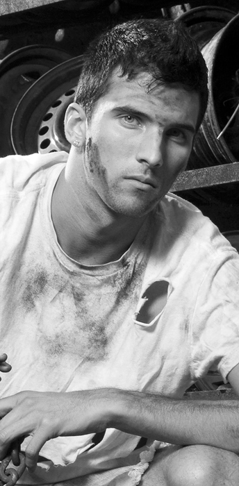 Male model photo shoot of Mike Gunn by Dawn Masen in Auto Junkyard, Cleveland