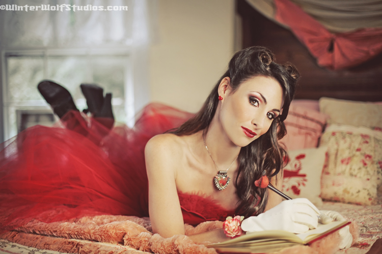 Female model photo shoot of jennifer sara by WinterWolf Studios, makeup by Ruby Randall