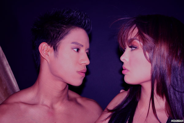 Female and Male model photo shoot of NZAREAN, D I N A and Simon Lee in KRYSTALLENSE, makeup by joanne-liu