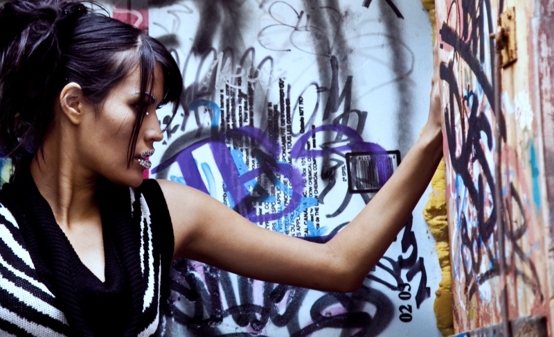 Female model photo shoot of Kitsune Soleil by Chloe Whitehorn in Graffitti Alley, Toronto, ON