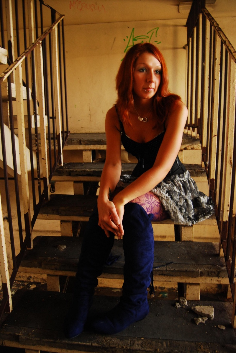 Female model photo shoot of Annmarie Mawhinney in BMC Factory, Kilmarnock (derelict)