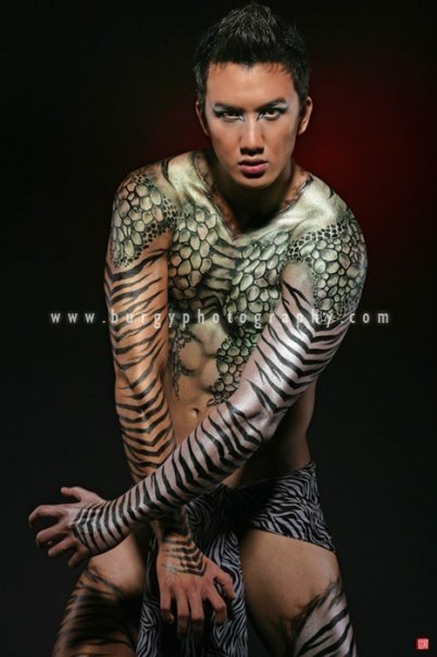 Male model photo shoot of ikie MORPHACIO by burgy in Jakarta, Indonesia, body painted by ikie MORPHACIO