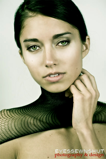 Female model photo shoot of Eyes Sewn Shut  in studio