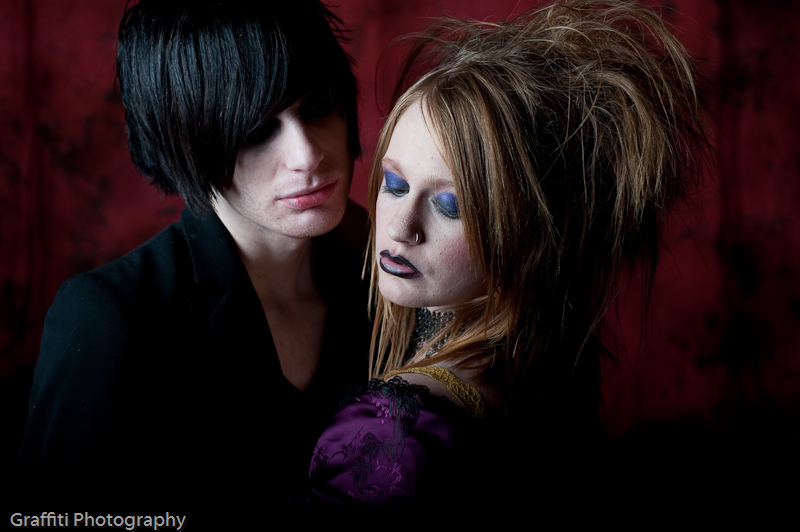 Male and Female model photo shoot of Malicious Mike and Mrs Foxy by Graffiti Photographic in Halloween Bash 2, hair styled by RAB 13, makeup by Amber IB