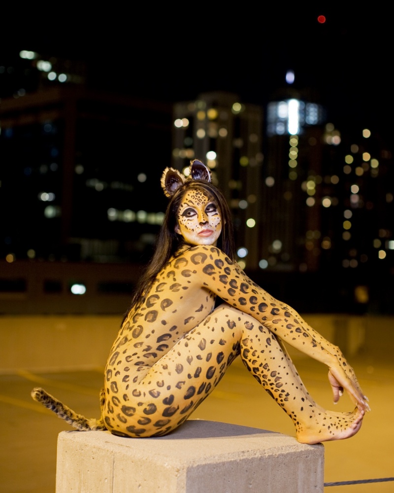 Female model photo shoot of Tryst in Denver by Fred Garvin, body painted by David Caballero