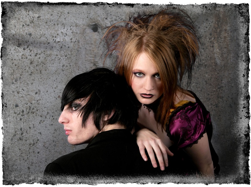 Male and Female model photo shoot of Malicious Mike and Mrs Foxy by Asylum21 in Halloween Bash 2, hair styled by RAB 13, makeup by Amber IB