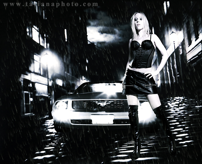 Female model photo shoot of Tatiana SZ in Composite - model is shot at the studio and car separately as well. Montaged and further worked on in Photoshop. 