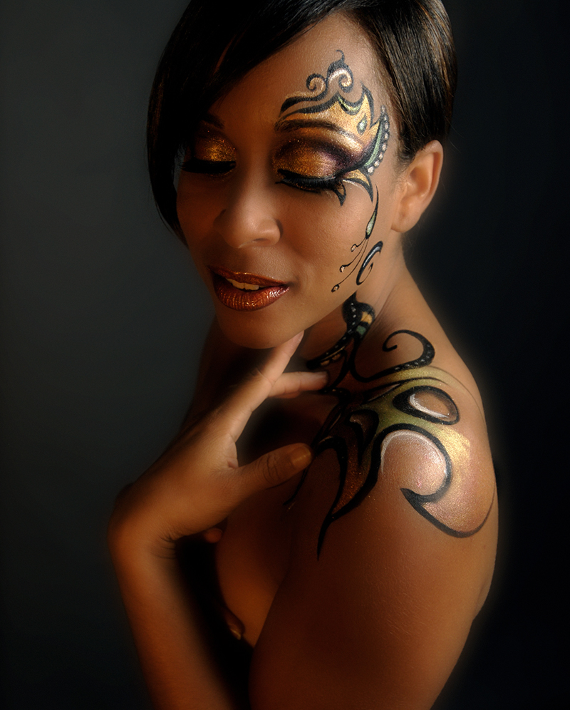 Female model photo shoot of JoAnna Rhambo by J  Camera in Van Nuys, makeup by Lymari Millot, body painted by LYMA  -   Body Paint