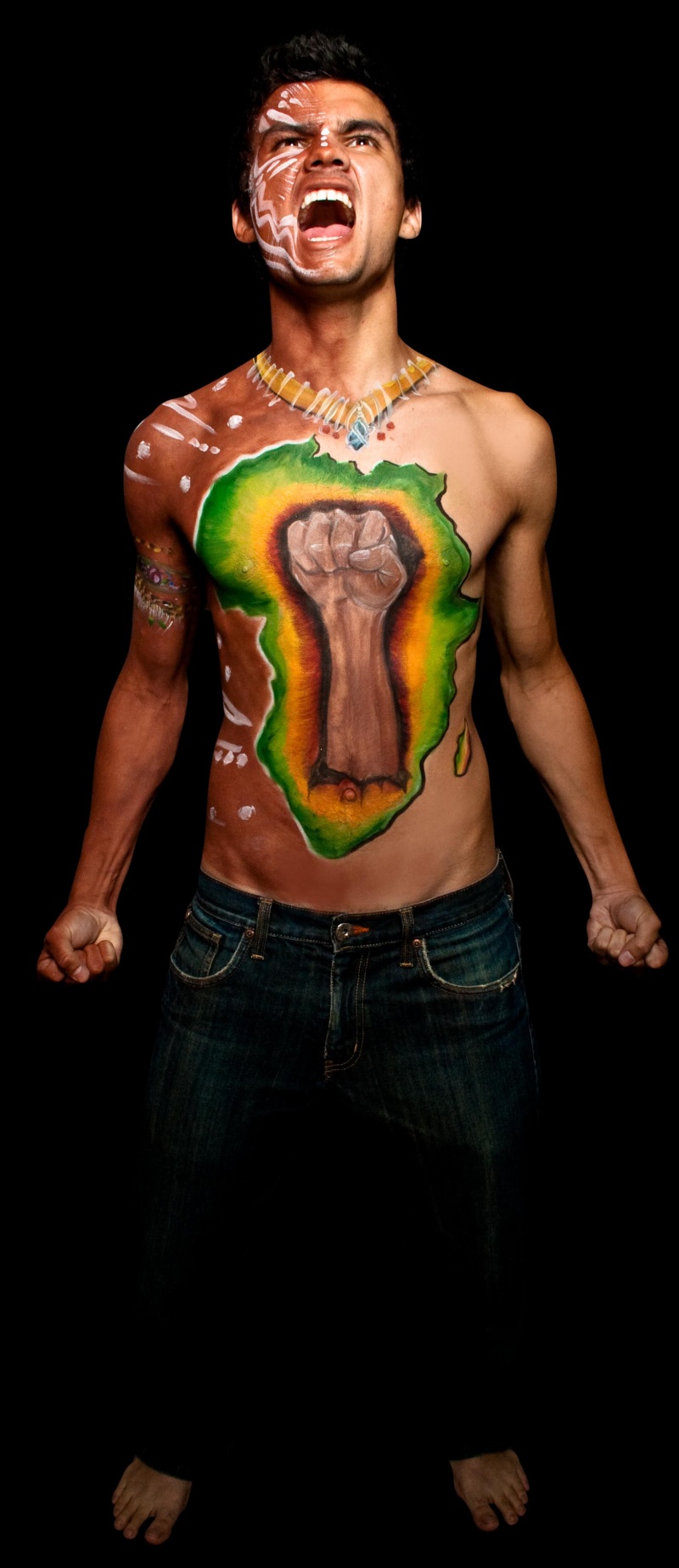 Male model photo shoot of Valentin Tinker, body painted by Jest Paint