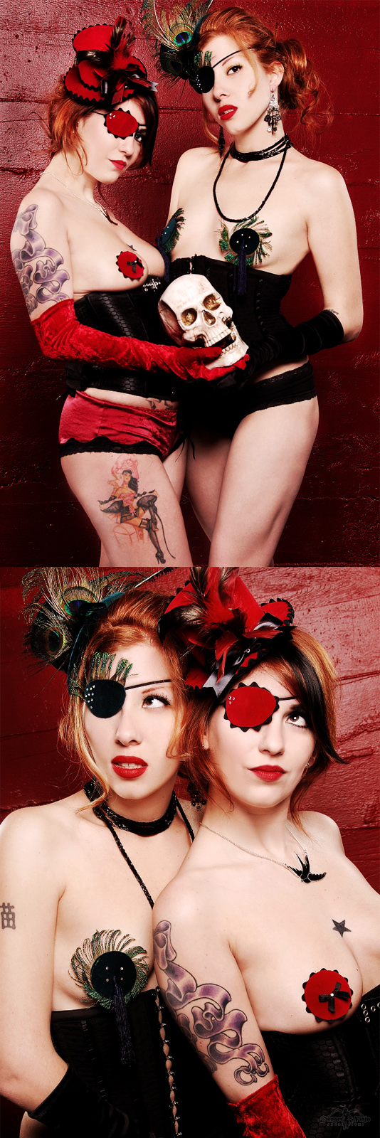 Female model photo shoot of Apples Mini-Top Hats and Miss Scarlett Storm by Danger Ninja in Portland, Or., clothing designed by Apples Mini-Top Hats