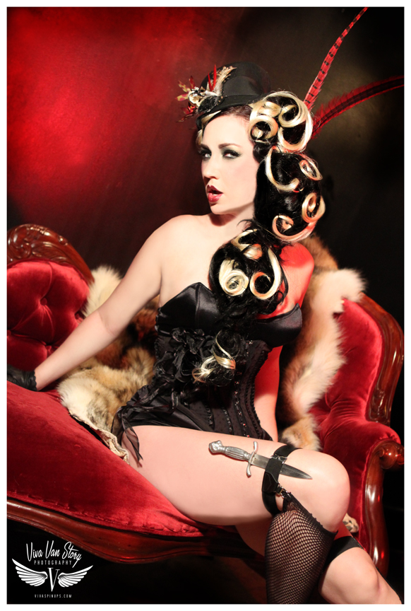 Female model photo shoot of PinMeUp Hair by Viva Van Story in BK NY, makeup by theglitterbug