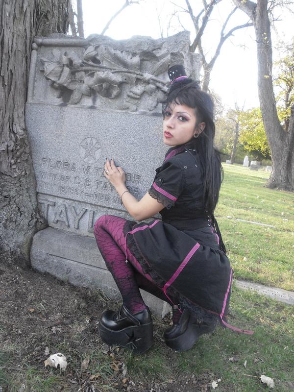 Female model photo shoot of Spooky Manikin in 87th/Kedzie cemetery Chicago