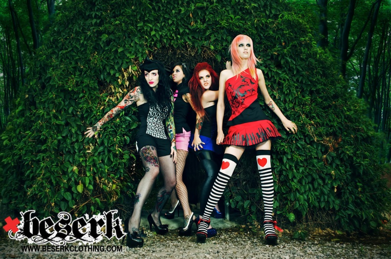 Female model photo shoot of Beserk Clothing, tinaxo, India Rose, Ruth H and KellieG by BJ Nichols, makeup by Julia Dyson