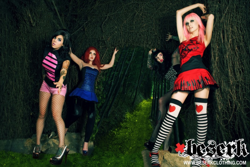 Female model photo shoot of Beserk Clothing, India Rose, KellieG, tinaxo and Ruth H by BJ Nichols, makeup by Julia Dyson