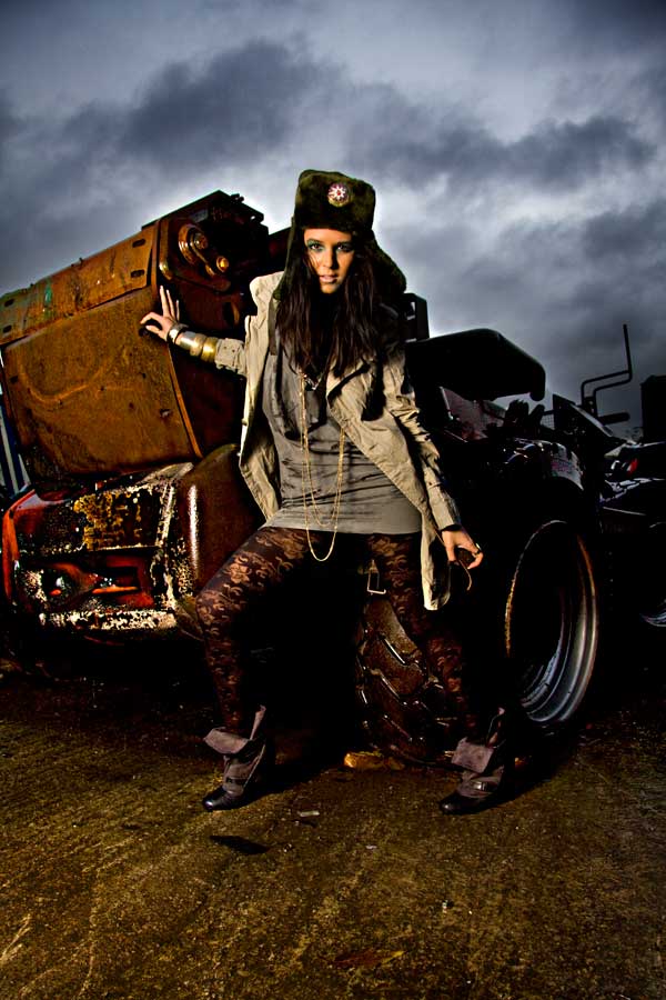 Female model photo shoot of Nicky Boling in Manchester Scrap Yard