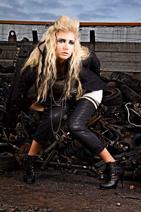 Female model photo shoot of Nicky Boling in Manchester Scrap Yard