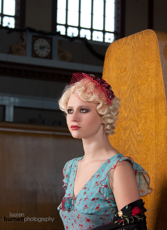 Female model photo shoot of laurenburnettphotography in Union Station, clothing designed by kitty mae