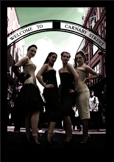 Female model photo shoot of Nocturnal Images, Profile unavailable, Ella De Vine, Madame Bink  and Ava Dvornik by geetee in Carnaby Street, wardrobe styled by Nikita Sablier