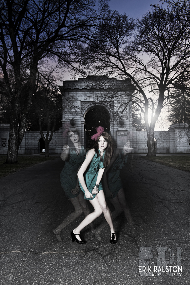 Male and Female model photo shoot of Erik Ralston Imagery and Ani JMP in a graveyard