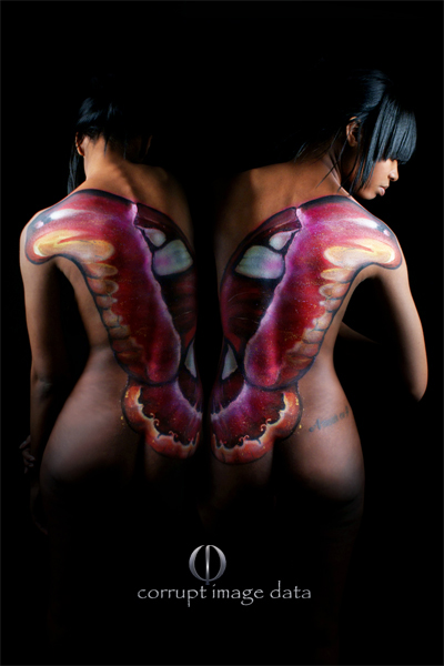 Female model photo shoot of Corrupt Data Retouching and Kaye by Matthew Dagon, body painted by AkaBodyart