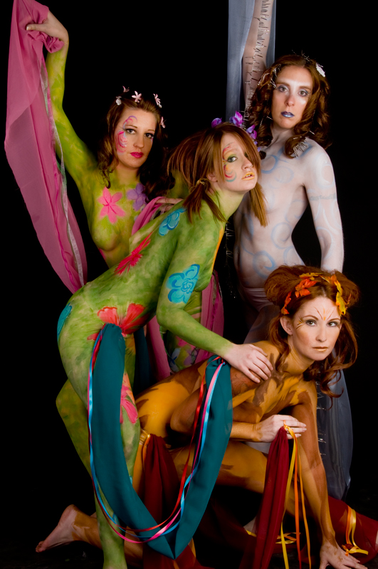Female model photo shoot of Electro Tatiana, Mrs Foxy and Cheri H by Infidel Images-Body Art in AG4 Studio MLP Racine WI