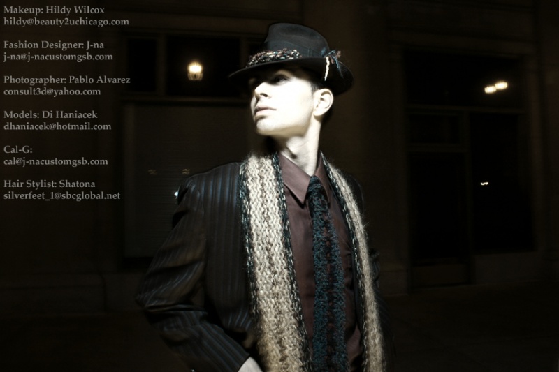 Male model photo shoot of Cal G by pgaphoto in X Lux Scarf in silk and mohair with tie and hat band $200 