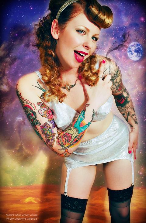 Female model photo shoot of Hayley Homicide by She Devil Pin Ups in San Jose, CA