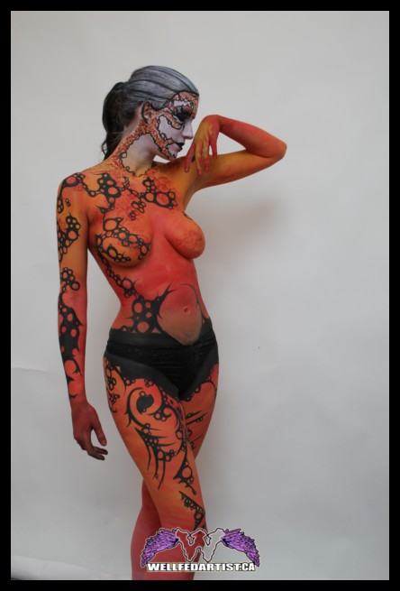Female model photo shoot of SabrinaJayde, body painted by Wellfedartist Bodypaint