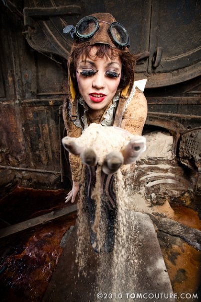 Female model photo shoot of Elena Sanders in a very old boiler room 