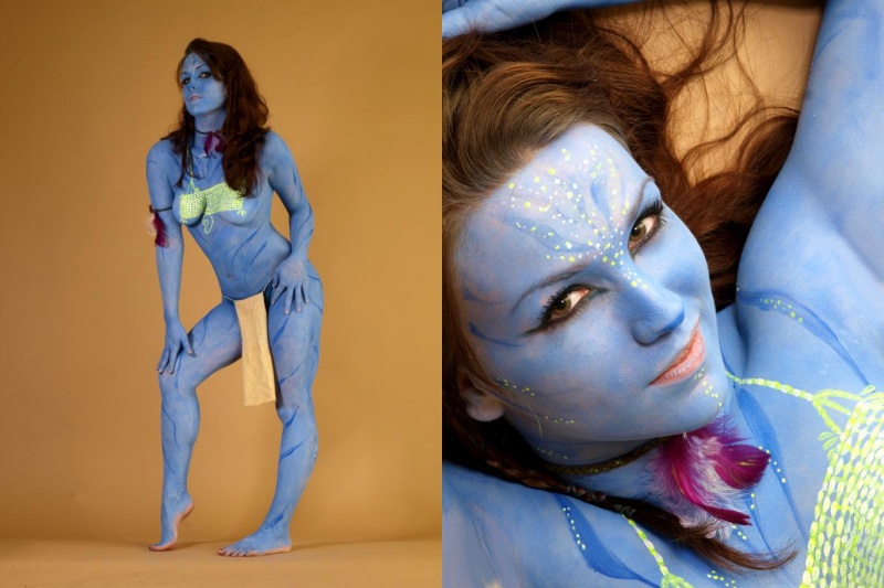 Female model photo shoot of B-Bee by Tim Domit Hufford, body painted by Kat Jacobs