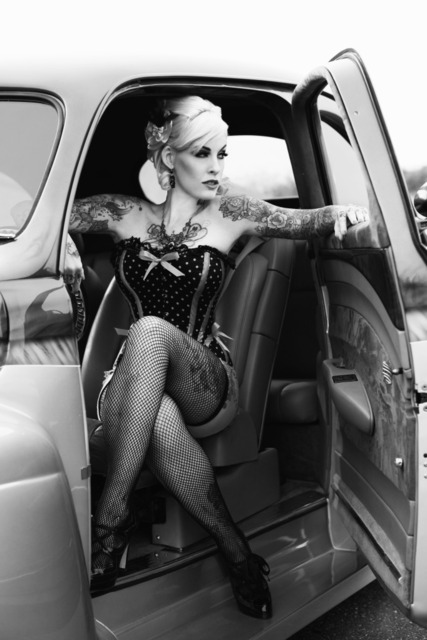 Female model photo shoot of kandyisbadass by Paula Burr in Widow Industries, wardrobe styled by Torture Couture, clothing designed by Meschantes Couture
