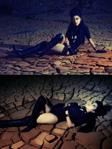 Female model photo shoot of Winnie L by Tuck Loong and ryan goh in Mars, makeup by Jovie Tan