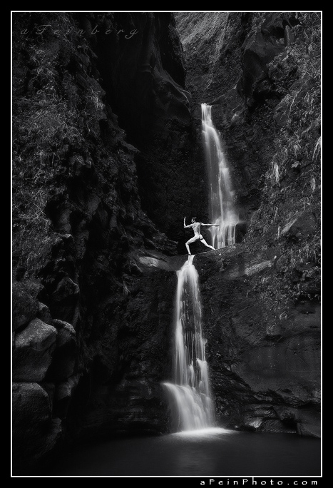 Male model photo shoot of aFeinbergPhotography in hidden falls deep within Kauai