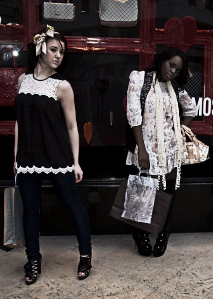 Female model photo shoot of Kate skinner, Hayleighlord and Leanna Beckford by M Eshun-Mensah in Oxford Circus, wardrobe styled by Natalie Varnham