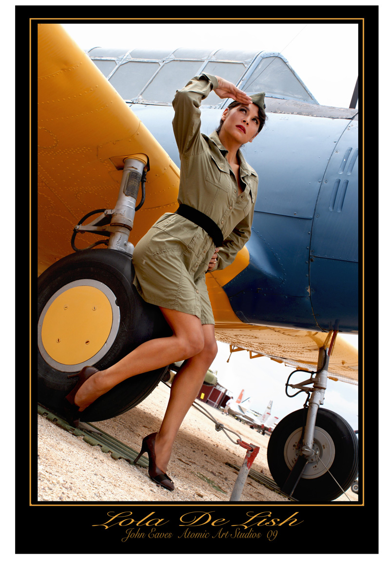 Female model photo shoot of Lola De Lish in Pima county air and space museum