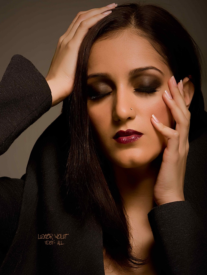 Female model photo shoot of Kirat by Vdot-All in carriage house, makeup by Plush Makeup Artistry