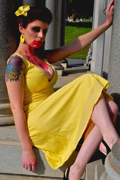 Female model photo shoot of Jessi Distress by Missy D Photography in Cypress Lawn Cemetary-Colma, CA