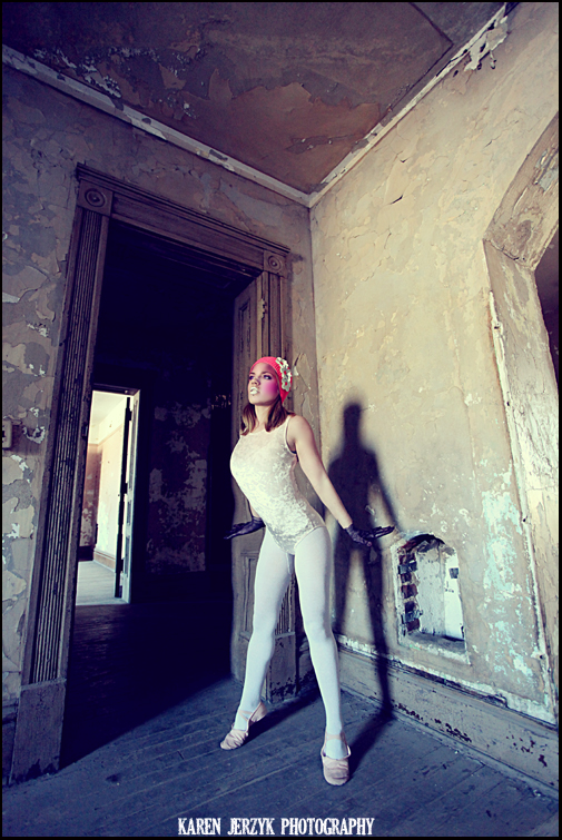 Female model photo shoot of Artifex  and Praesepe by karenjerzykphotography in Ohio State Reformatory, makeup by Artifex 