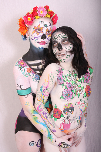 Female model photo shoot of mandi fries and Brittany Lolypop in fresno, body painted by CA Face and Body Art