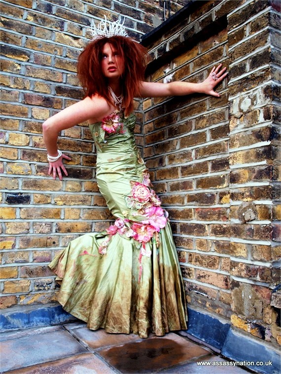 Female model photo shoot of batternburg-cake in London