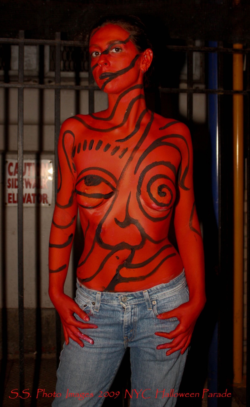 Female model photo shoot of thefabulousMJ in NYC, body painted by Andy Golub