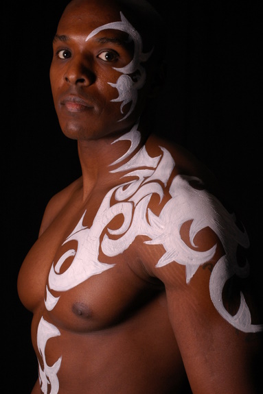 Male model photo shoot of JJ LeFlouria by Tony Aldridge Photograp, body painted by Michelle theBodypainter