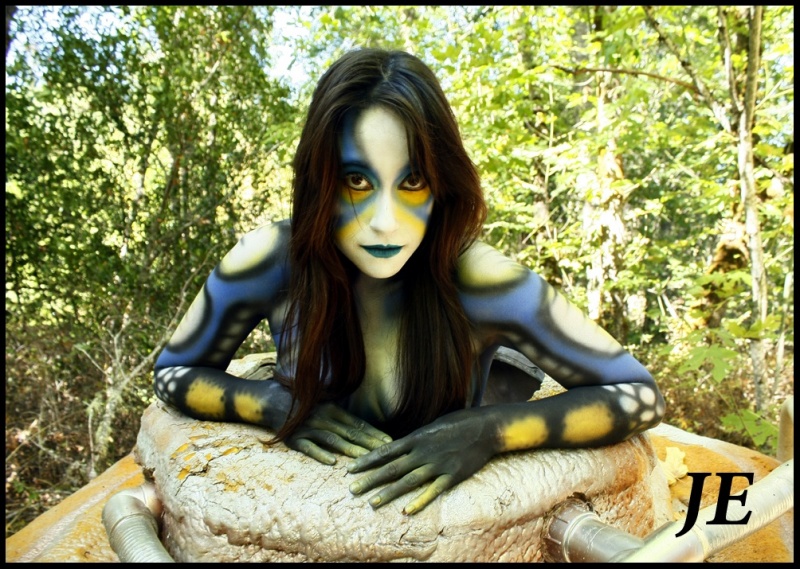 Female model photo shoot of Call me Lala in Grants Pass Oregon, body painted by Jeff Egli