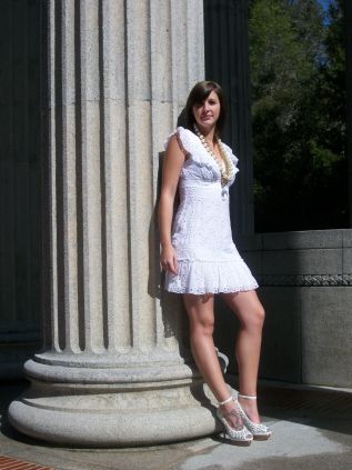 Female model photo shoot of Kimberly Helms in Pulgas Temple, makeup by Katherine Shoomiloff