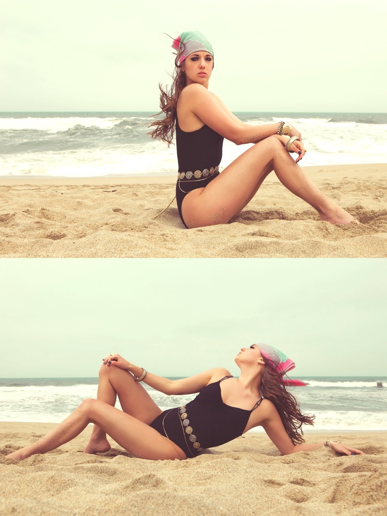 Female model photo shoot of NOVI ANGELOMIO in Beach, wardrobe styled by Aine Elena Frost