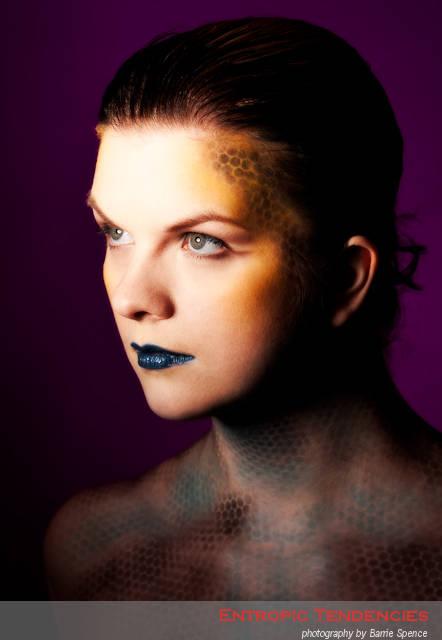 Female model photo shoot of SB Make-Up and -Miel- by Barrie Spence in Entropic Tendencies Studio, makeup by SB Make-Up
