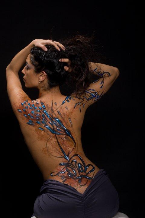 Female model photo shoot of Malia Rose by TATSU in LA, wardrobe styled by Kris Bholanath, body painted by COMAHROCK