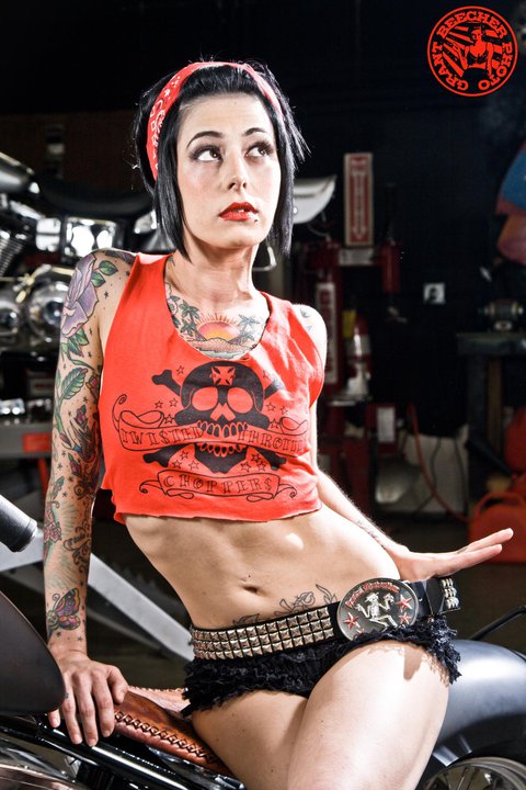 Female model photo shoot of Kristin Aschermann by Grant Beecher Photo in Twisted Throttle Choppers, makeup by Trisha Stowell