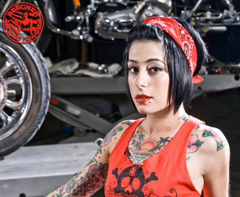 Female model photo shoot of Trisha Stowell and Kristin Aschermann by Grant Beecher Photo in Twisted Throttle Choppers