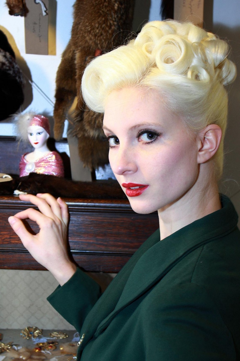 Female model photo shoot of Hannah Stoddart in Tombland Antiques Norwich, hair styled by Flamingo Amy